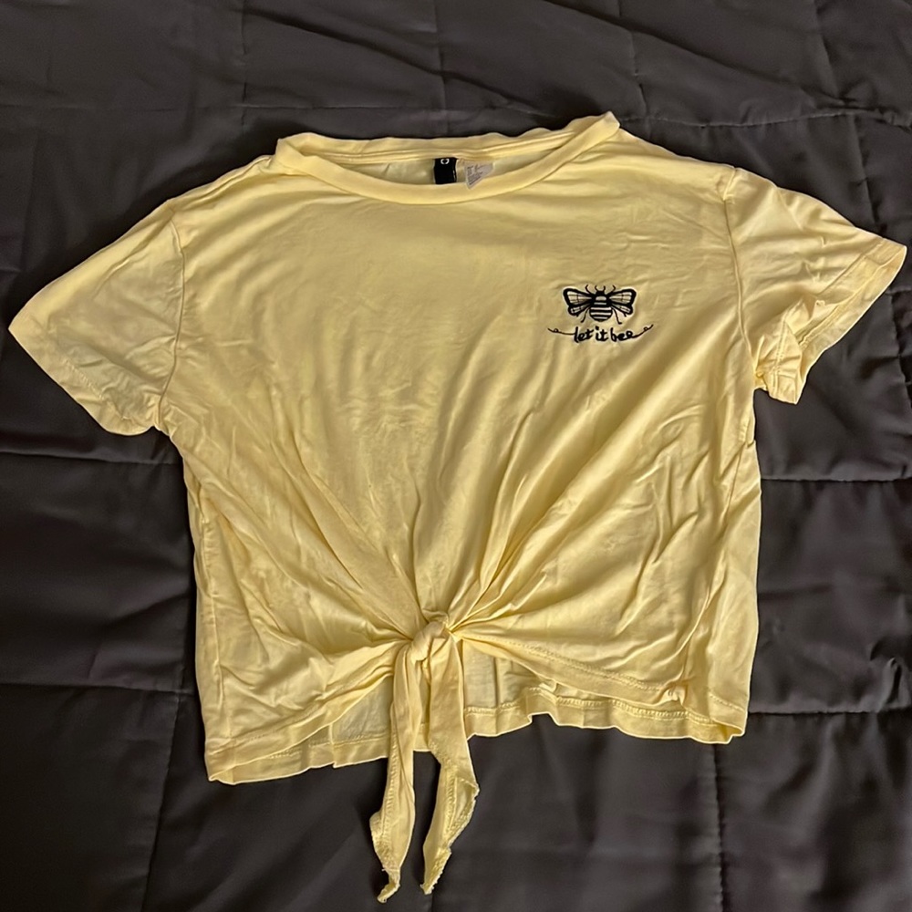 Divided “let it bee” yellow tie crop